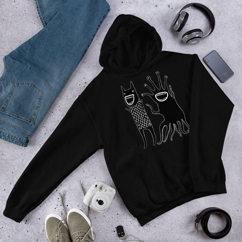 Klassiker Hoodie Monster Pullover Goth Sweatshirt Volkskunst Geburtstag Housewarming Geschenk Süß Seltsam Lustig Schrulliges Wunderliches Gothic Punk von JulieFitzGeraldArt