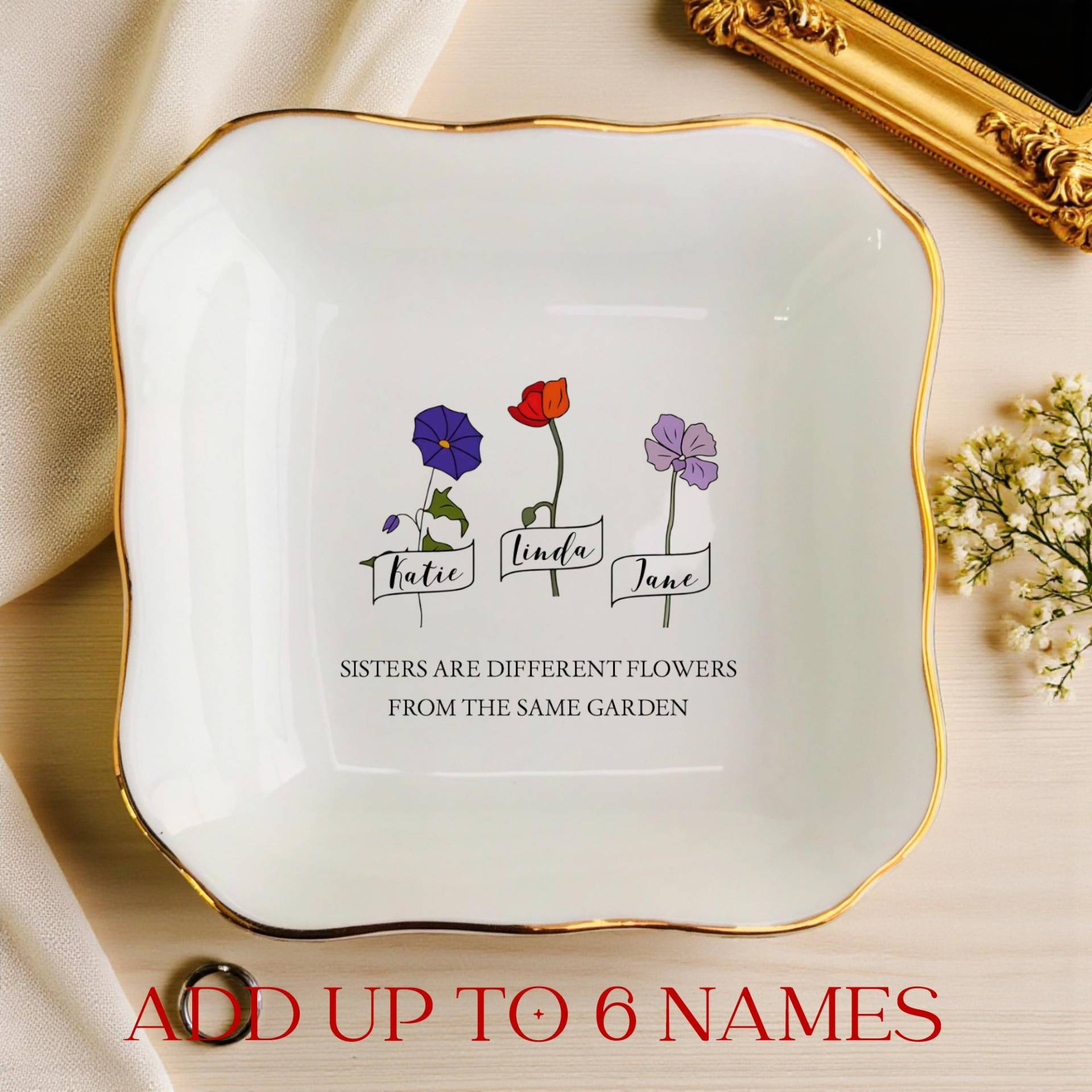 Personalisierte Ring Schale Für Schwester-Besties Geschenk Freund-Freundschaft Blumen Schmuck Tablett von JulienPShop