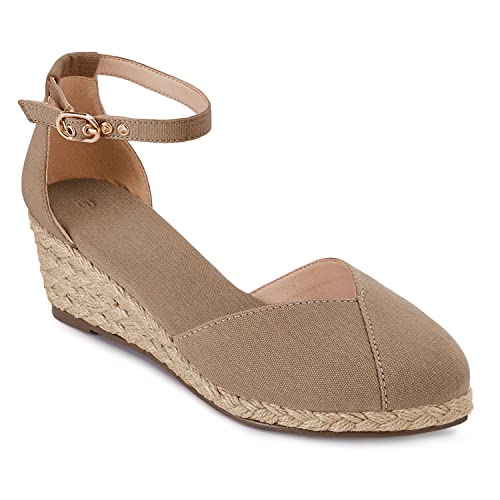 Juliet Holy Damen Espadrilles Sandalen Geschlossene Zehenpartie Plateau Knöchelriemen Casual Sommer Wedges, Stil 1 Braun, 41 EU von Juliet Holy