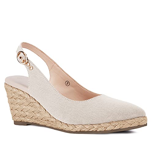 Juliet Holy Damen Keilsandalen Espadrilles Geschlossene Zehenpartie Slingback Schnalle Riemen Bequem Freizeit Sommer Plattformen, Cream, 43 EU von Juliet Holy