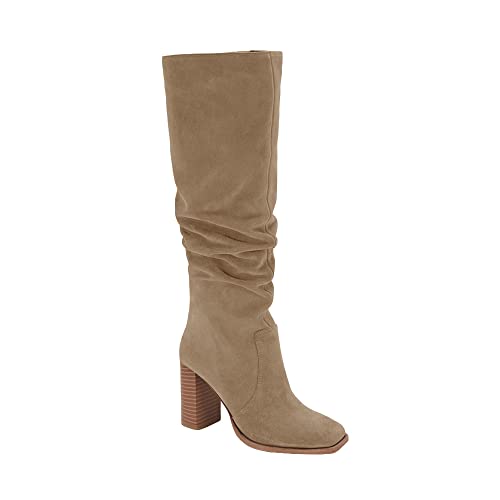 Juliet Holy Damen Kniehohe Stiefel, hoher Absatz, quadratische Zehenpartie, seitlicher Reißverschluss, breite Wadenstiefel, khaki, 37.5 EU von Juliet Holy