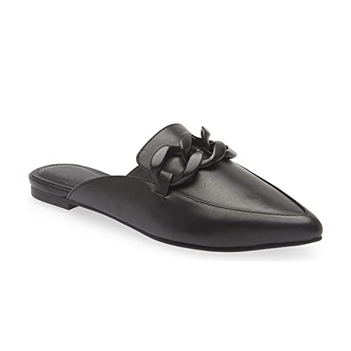 Juliet Holy Damen-Pantoletten, flache Spitze, rückenfrei, Slipper, Metallkette, Slides, Kunststoff-Kette, schwarz, 40.5 EU von Juliet Holy