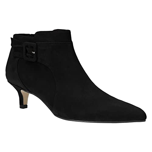 Juliet Holy Damen Stiefeletten mit spitzem Zehenbereich, Kätzchenabsatz, Wildlederimitat, seitlicher Reißverschluss, schwarz, 38.5 EU von Juliet Holy