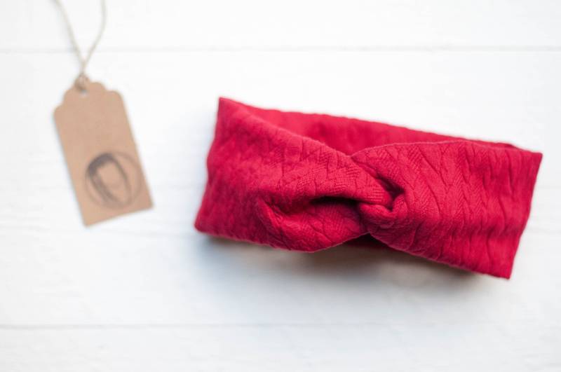 Basic Kirsch Rotes Breites Stirnband Mit Zopfmuster in Uni Farben Strickoptik Herbst Winter Haarband Pin Up Style Rockabilly Punk Rock Rot von JuliettaVgwendetta