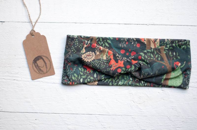 Fuchs Und Fee Im Märchenwald Stirnband Aus Bio-Baumwolle Jersey/Für Den Herbst Winter Schön Warm Tiere Wald Muster Ohren Haarband von JuliettaVgwendetta