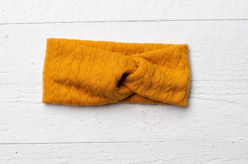 Stirnband Mit Zopfmuster in Senfgelb Uni Farben, Für Den Herbst Und Winter, Weich Warm Strukturiertem Material, Dehnbar Strechig von JuliettaVgwendetta