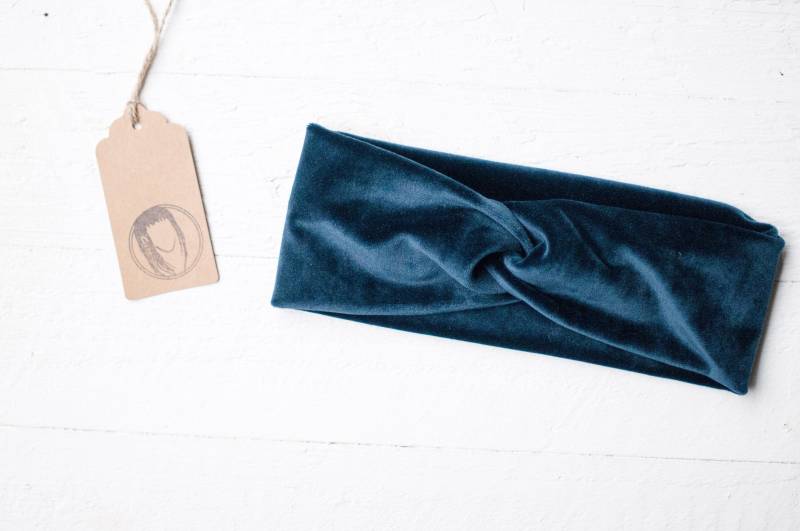 Warmes Stirnband Für Den Herbst, Winter Aus Samt Velvet in Schönem Mattem Dunkelblau, Ohren Wärmer Haarband, Kuschel Haarband Handgefertigt von JuliettaVgwendetta