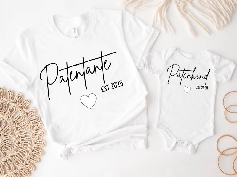 T-Shirt Patentante + Patenkind Est 2025, Personalisiertes Geschenk Patin T-Shirt Patentante + Patenkind Est 2025, Personalisiertes Geschenk Patin von JulinesPerlenzauber
