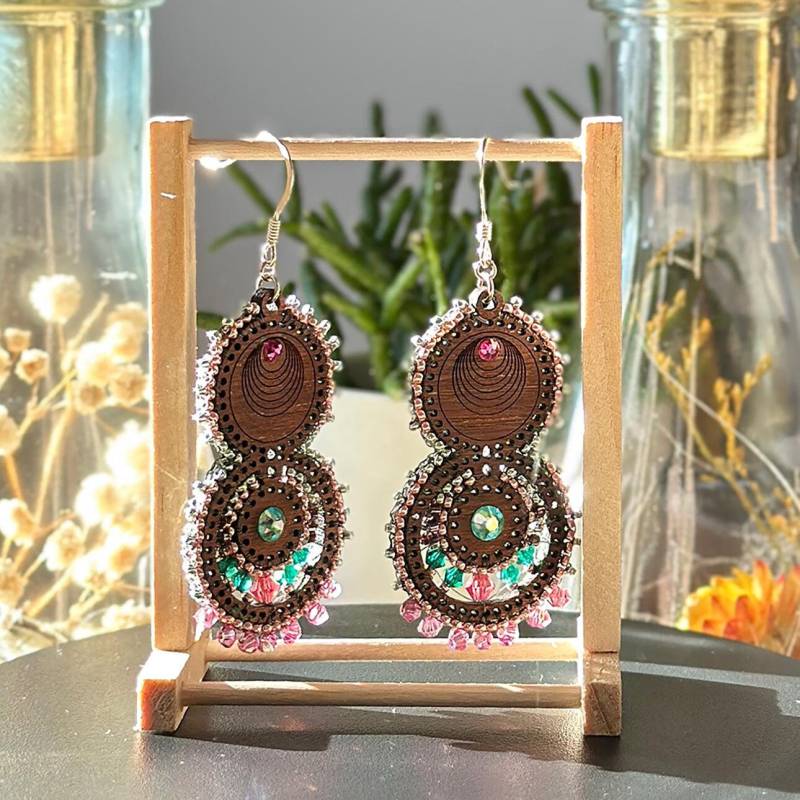 Unikat Holz Ohrringe Hängend, Handgefädelte Ohrringe, Glas Perlen Statement Boho Unikat Holz Ohrringe Hängend, Handgefädelte Ohrringe, Glas Perlen Statement Boho von JulisHerzensperle