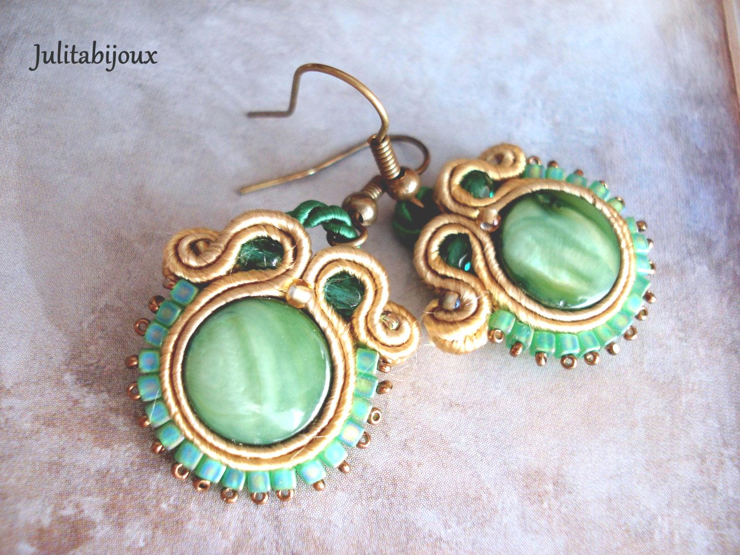 Boucles D'oreilles Vert En Soutache/Bijoux Brodés von Julitabijoux