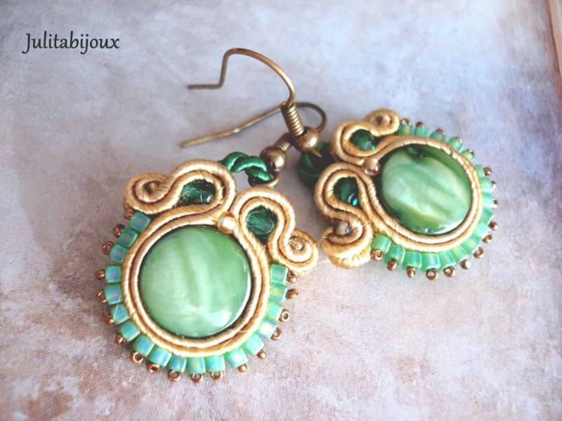 Boucles D'oreilles Vert En Soutache/Bijoux Brodés Boucles D'oreilles Vert En Soutache/Bijoux Brodés von Julitabijoux