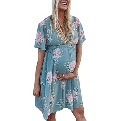 Juliyues Umstandskleid Sommer Damen Blumen Print Schwangerschafts Kleid mit Kurzarm Mutterschafts Kleider Sommerkleid Minikleid Umstandsmode von Juliyues Umstandskleid