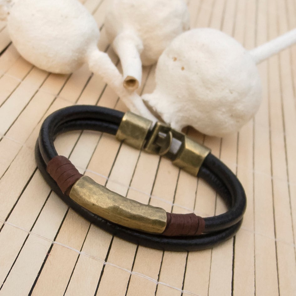Schwarzes Lederarmband Für Herren, Herren Doppelt Boho von Jullyetcreations