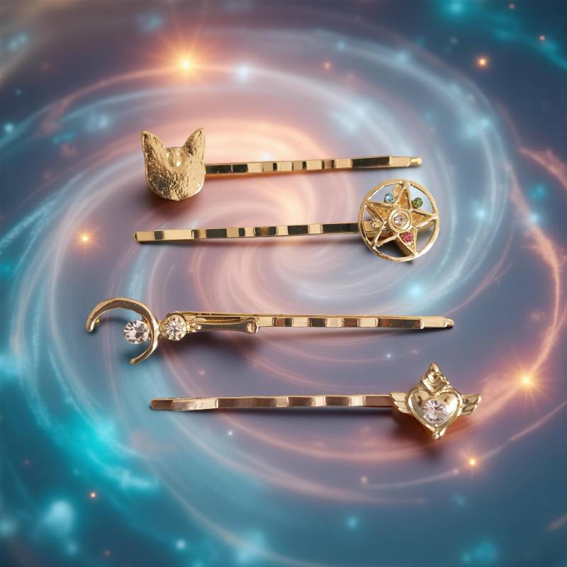 4Er Set Haarspangen Sailor Moon Inspiriert Haarclips Accessoires Mondzepter Mondstab Usagi Kriegerinnen Anime Schmuck Mondkristall von Julmondes