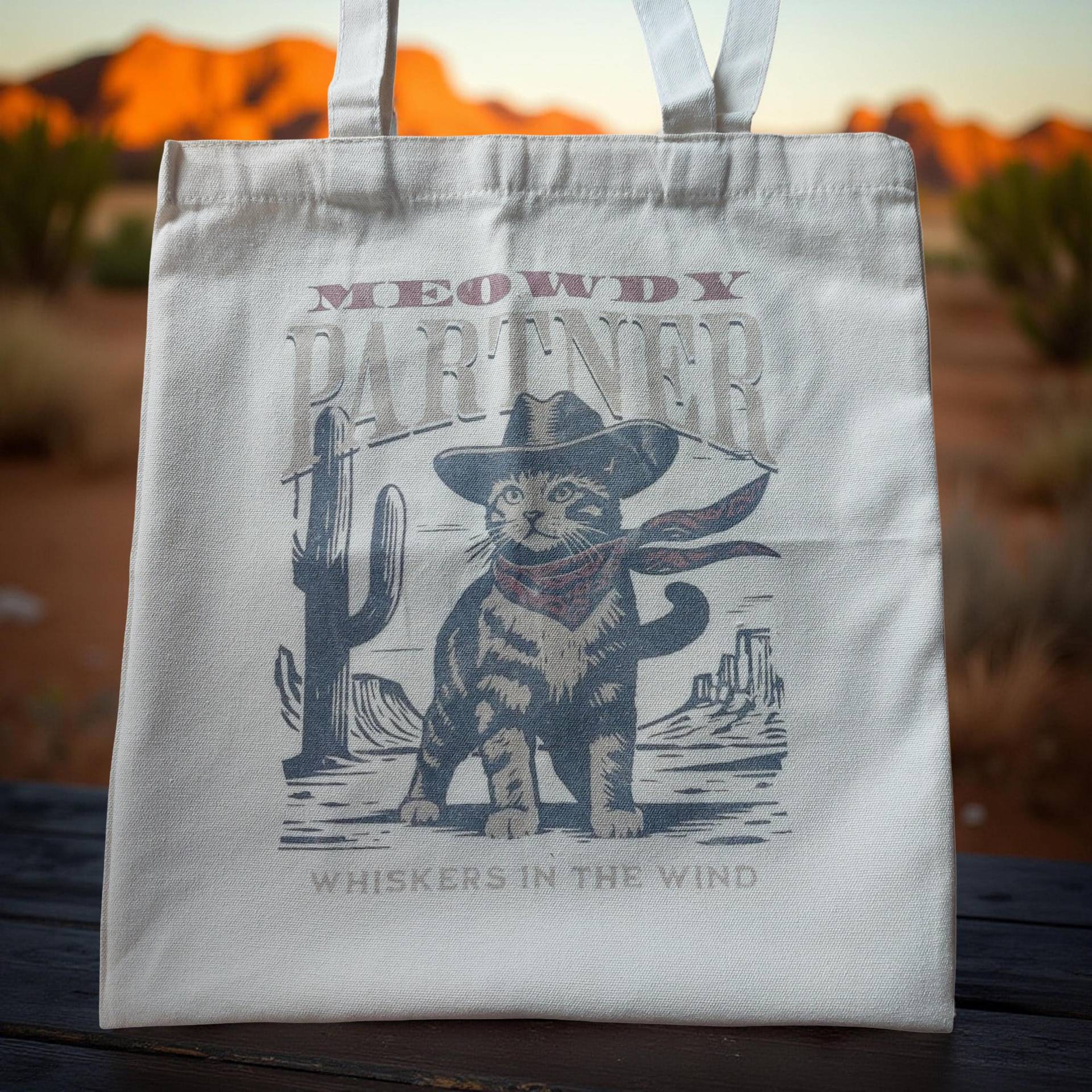 Canvas Tasche Kleine Katze Cowboy Whiskers in The Wind - Wild West Tasche Mystery Bag Cute Baumwoll Jute Geschenkidee Cat von Julmondes