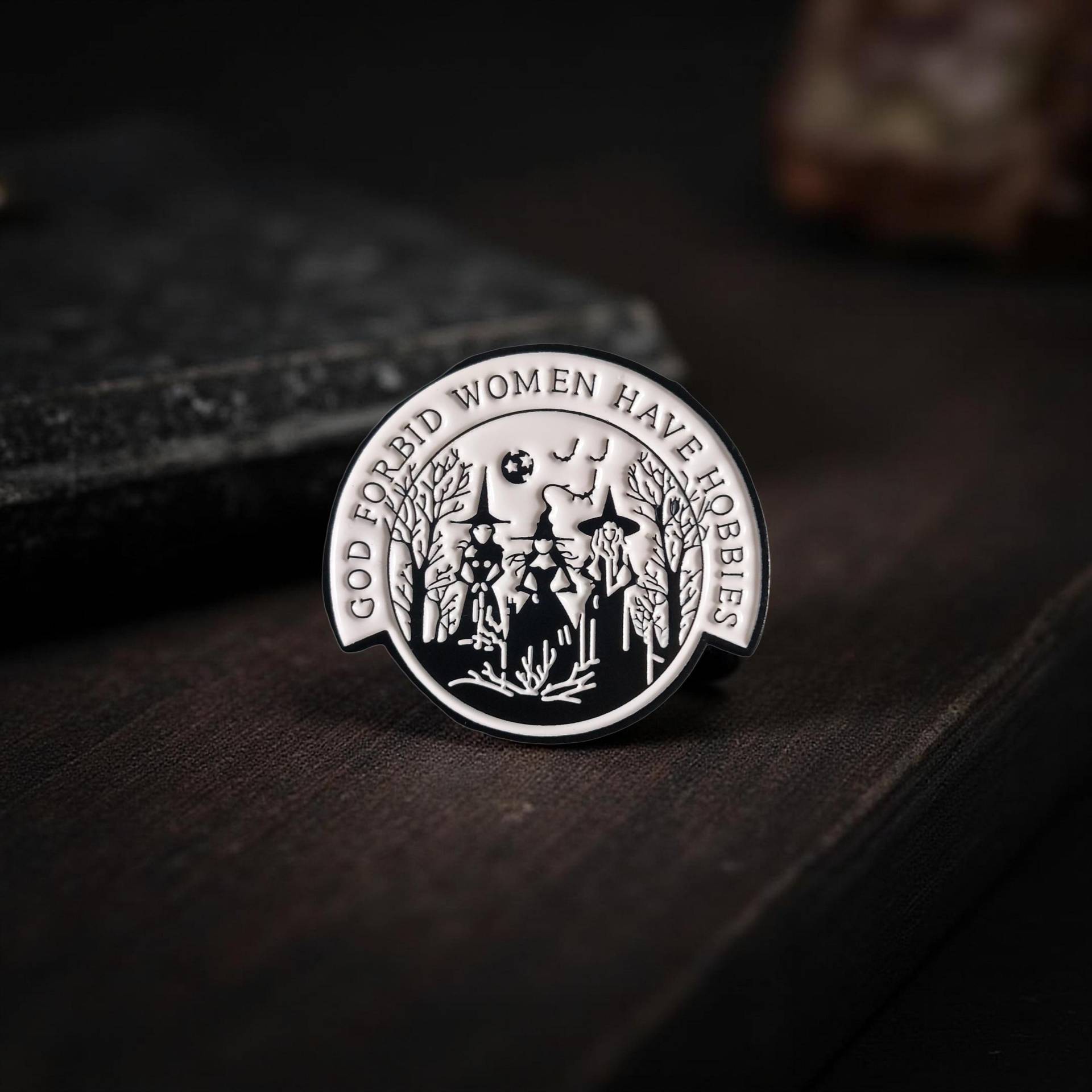 Feminist Witch Enamel Pin God Forbid A Woman Have Hobbies Hard Pin, Witchy Forest Magic Lapel Gift For Her Friends Funny von Julmondes