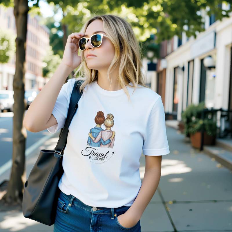 Travel Buddies Shirt - Freundinnen T-Shirt | Best Friends Geschenk Matching Reise Outfit L Blond/Brünett Dutt Travel Buddies Shirt - Freundinnen T-Shirt | Best Friends Geschenk Matching Reise Outfit L Blond/Brünett Dutt von JulonaS