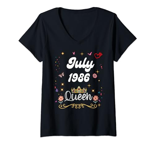 Damen Juli 1986 Königin seit Juli 1986 Geburtstag Mädchen Frauen T-Shirt mit V-Ausschnitt von July 1986 Queen Since July 1986 Birthday