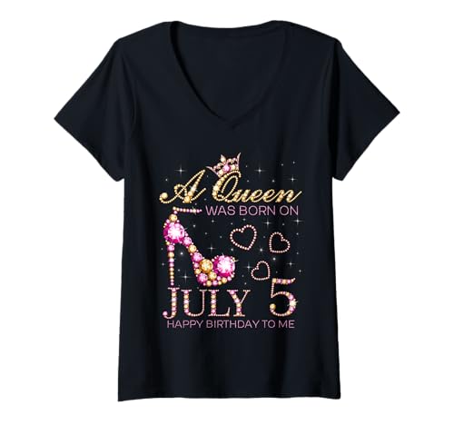 Damen A Queen Was Born On Juli 5 Happy Birthday To Me, 5. Juli T-Shirt mit V-Ausschnitt Damen A Queen Was Born On Juli 5 Happy Birthday To Me, 5. Juli T-Shirt mit V-Ausschnitt von July Birthday High Heels Born in July