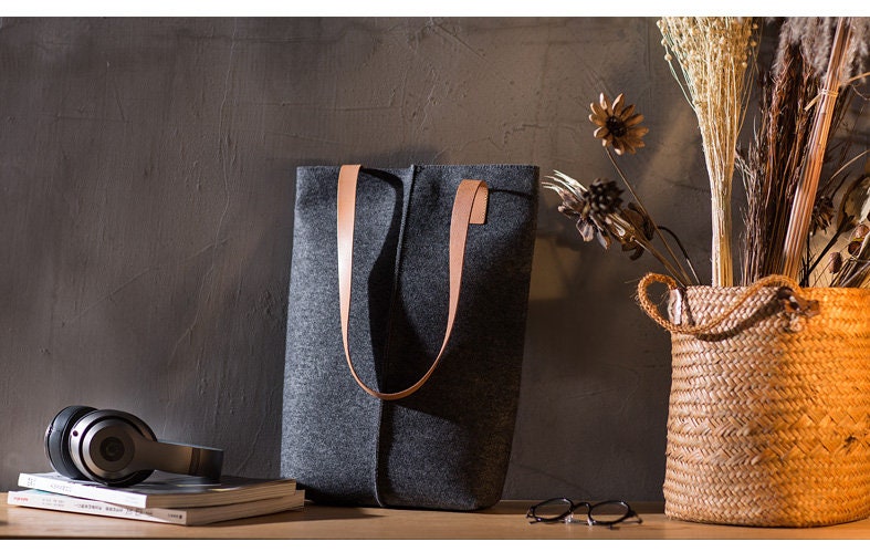 Tasche - 100 % Wollfilz, Rein Pflanzlich Gegerbtem Leder von JulyLife