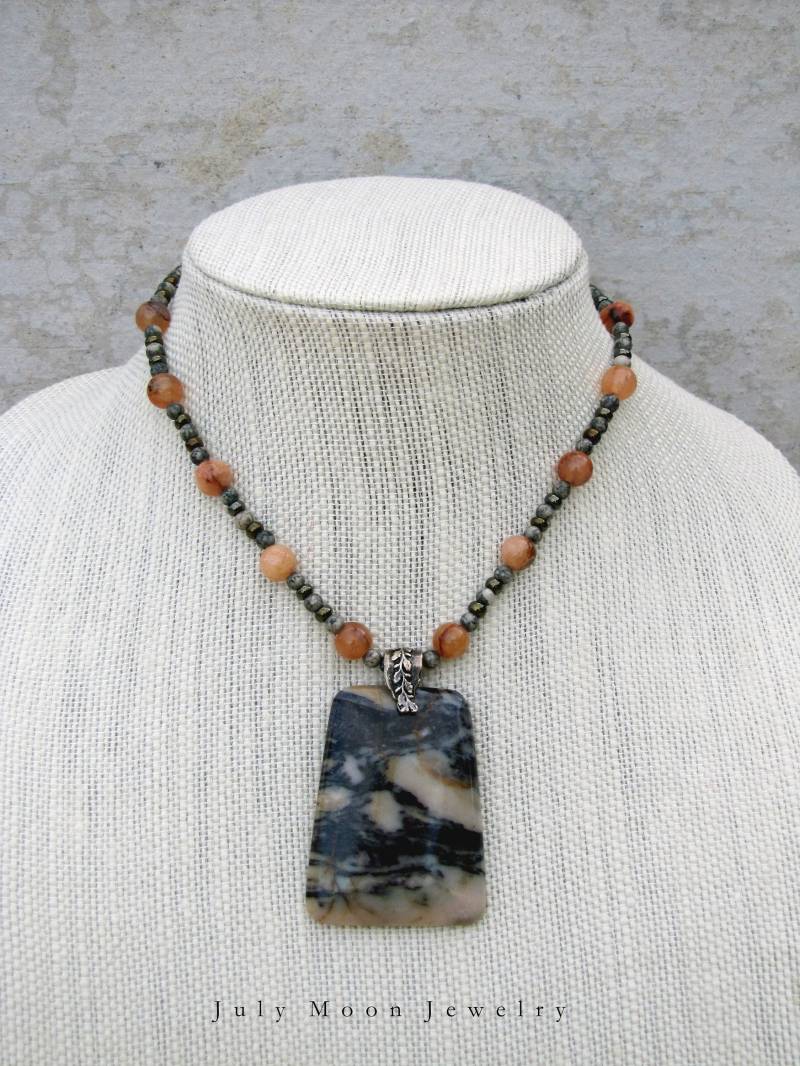 Handgemachte Bilder Jaspis Anhänger Halskette Mit Orange Aventurin, Sodalith Und Glas Perlen 16 Inch Handgemachte Bilder Jaspis Anhänger Halskette Mit Orange Aventurin, Sodalith Und Glas Perlen 16 Inch von JulyMoonJewelry