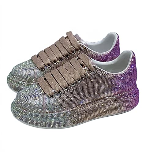 Julymens Damen Glitzer Strasssteine Plattform Turnschuhe Lässig Schnürung Sportschuhe SH023 Rosa EU40=CN41 von Julymens