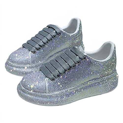 Julymens Damen Glitzer Strasssteine Plattform Turnschuhe Lässig Schnürung Sportschuhe SH023 Silber EU40=CN41 Julymens Damen Glitzer Strasssteine Plattform Turnschuhe Lässig Schnürung Sportschuhe SH023 Silber EU40=CN41 von Julymens