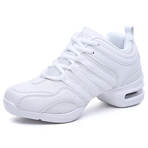 Julymens Damen Jazz Tanz Sneaker Atmungsaktiv Netz Leicht Geteilte Sohle Sportlich Wanderschuhe SH019 Weiß EU36=CN36 von Julymens