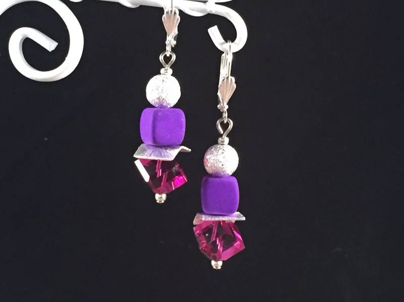 Ohrhänger Silberfarben Lila Fuchsia von JumanArt