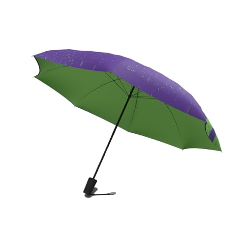 Jumble & Co Ups & Downs Regenschirm – kompakter, starker, wasserdichter Automatikschirm – Ein Knopf zum Öffnen und Schließen – zweifarbig – Grün/Lila von Collins