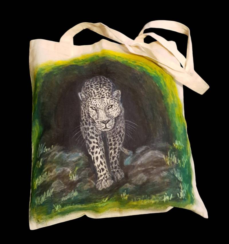 Bemalte Stofftasche Aus Baumwolle/Leopard/Tragetasche/Einkaufstasche von JumesWelt