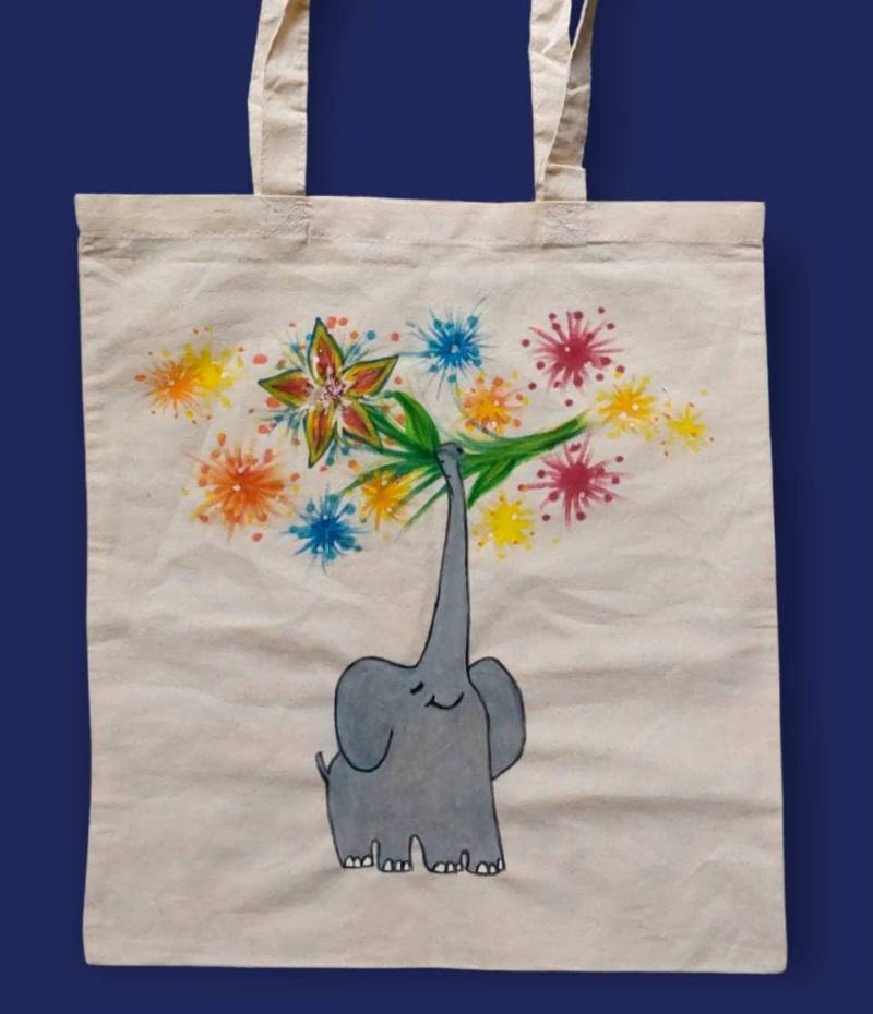 Handbemalte Stofftasche Aus Baumwolle/Tragetasche/Elefant/Stoffbeutel von JumesWelt