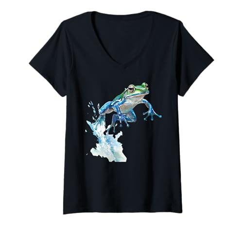 Damen Froschspringen, Wasserspritzen - Amphibien - Lustiger Froschliebhaber T-Shirt mit V-Ausschnitt Damen Froschspringen, Wasserspritzen - Amphibien - Lustiger Froschliebhaber T-Shirt mit V-Ausschnitt von Jump Frog - Funny Cute Frog - Frog Lover