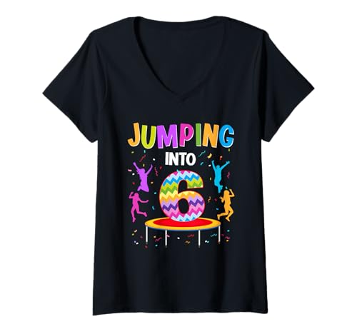 Damen Jumping Into 6th Birthday Trampolin 6 Jahre alt Jumper T-Shirt mit V-Ausschnitt Damen Jumping Into 6th Birthday Trampolin 6 Jahre alt Jumper T-Shirt mit V-Ausschnitt von Jump Trampoline 6 Year Old Birthday Gift