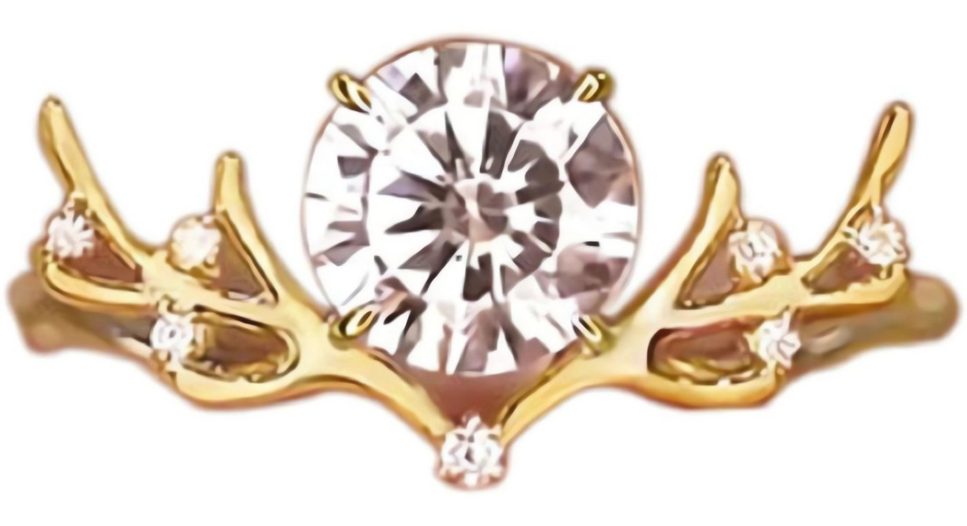Jumpeak Diamantring 1,5 ct E diamant ring damen mit goldenem Elchgeweih Naturstil-Ehering, Liebliches Elchgeweih Versprechensring,labordiamant,Weihnachtsgeschenk von Jumpeak
