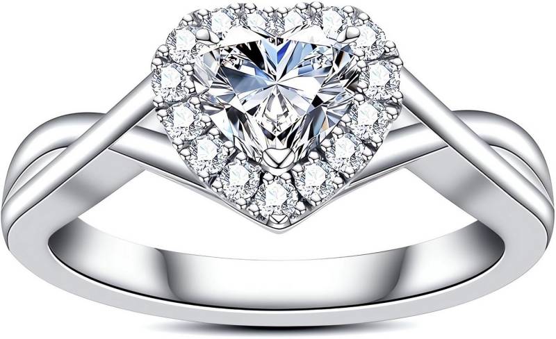 Jumpeak Diamantring 1 ct E VS2 2EX diamant ring damen Herzschliff Eheringe weißgold 14K, Labordiamant Verlobungsring Romantisch Versprechensring Festgeschenk von Jumpeak
