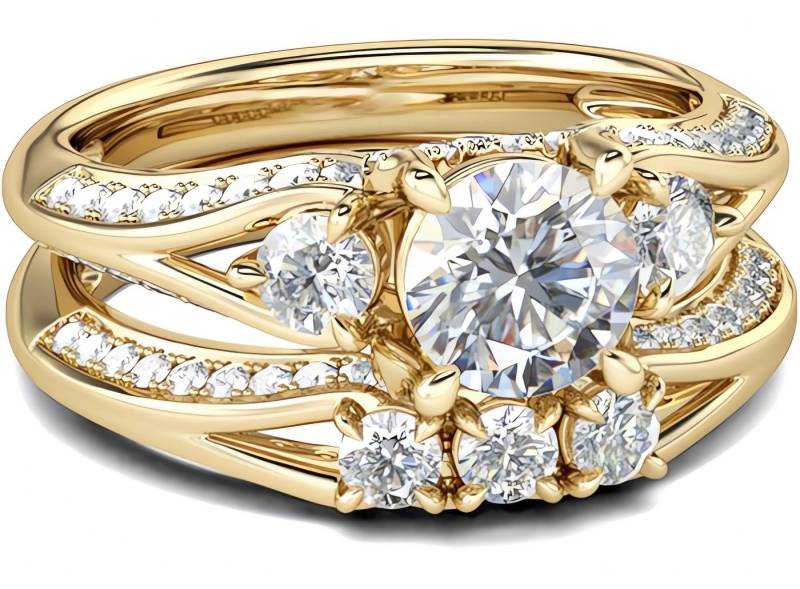 Jumpeak Diamantring 1 ct E VS2 3EX,Labordiamant,Prächtig,Trauringe Ehering Set 2 teilig, diamant ring damen,Klammerbesatz,Stackable Rings,rund Diamant luxuriös von Jumpeak