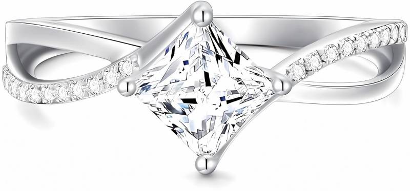 Jumpeak Diamantring Eheringe Weißgold,Diamant Ring Damen,Ring mit Stein,Geschenk Freundin, 1 ct Prinzessendiamant,E VS2 2EX,Einzigartig,14K Gold,Verlobungsring von Jumpeak