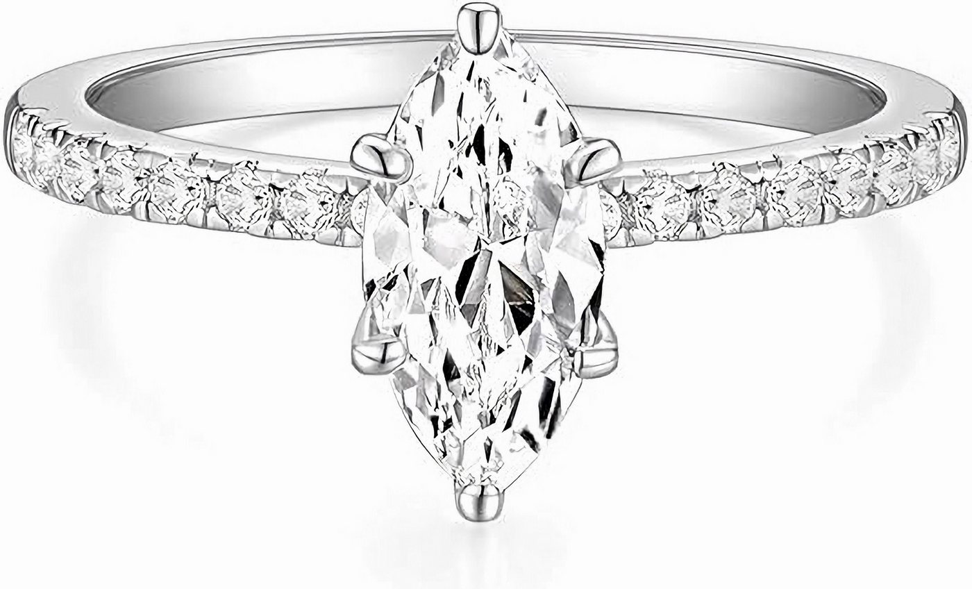Jumpeak Diamantring 14 Karat Gold, 2 Karat Labordiamanten im Pferdeaugenschliff, alle Diamanten sind im Labor gezüchtet und haben IGI-Zertifikate von Jumpeak