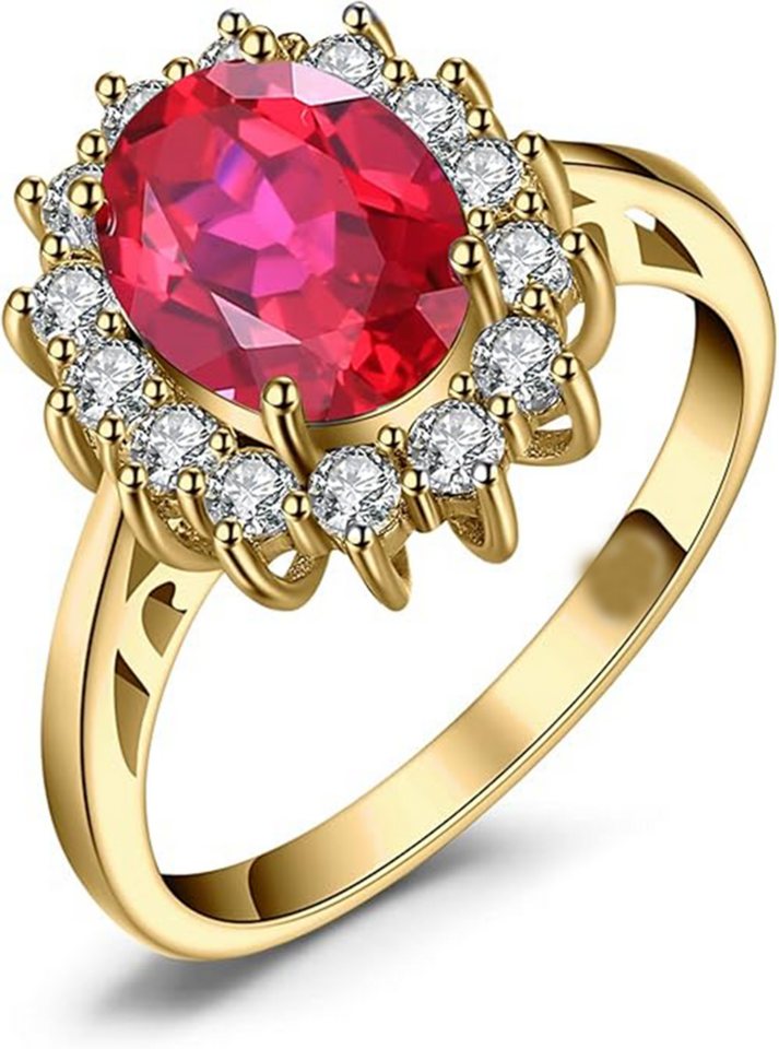 Jumpeak Diamantring 14K Gold, 3ct, besetzt mit einem im Labor gezüchteten roten Edelstein, Ehering, Verlobungsring,Mutter tochter Geschenk, Geschenk für Damen von Jumpeak