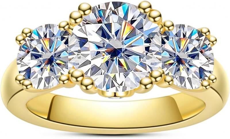Jumpeak Diamantring Damenring aus 585er Feingold, Diamantring, 3-Karat-Verlobungsring, 3ct +1ct+1ct,E,VS2,mit igi internationalem Zertifikat,damen geschenk von Jumpeak