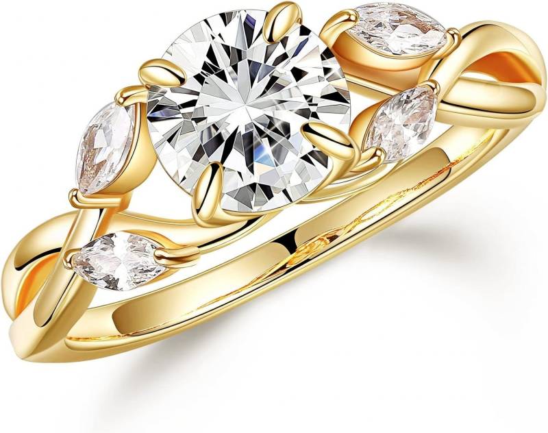 Jumpeak Diamantring 14K Gold Ladies Diamond Ring 1.2 CT Twig Ring Ladies Jewelry Gift, Runder Diamant 1,2ct E VS2 3ex mit igi internationalem Zertifikat von Jumpeak