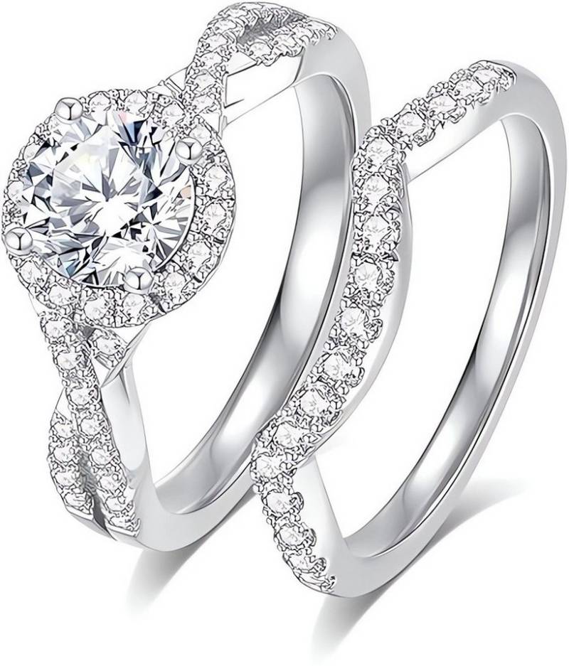 Jumpeak Diamantring 1Karat E VS1 3EX Diamant Damen Verlobungsring Set Eheringe Doppelringe, Labordiamant 14K Promise ring Gedenkgeschenk Luxuriös Krappenfassung von Jumpeak
