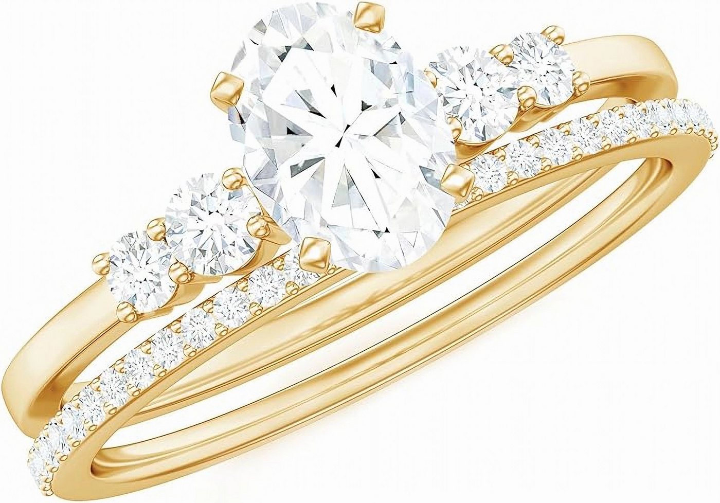 Jumpeak Diamantring 1ct D vs1 2EX,Labordiamant,Prächtig,Trauringe Ehering Set 2 teilig, stapelbar, Diamant im Ovalschliff, Hochzeitsgeschenk von Jumpeak