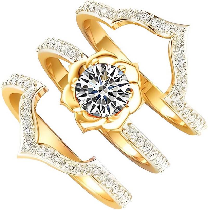 Jumpeak Diamantring 1ct E VS2 3EX Verlobungsringe frau Blumen luxuriös Eheringe weißgold, Labordiamant, diamantringe, romantisch, 3-teiliges Stacking-Set,14K von Jumpeak