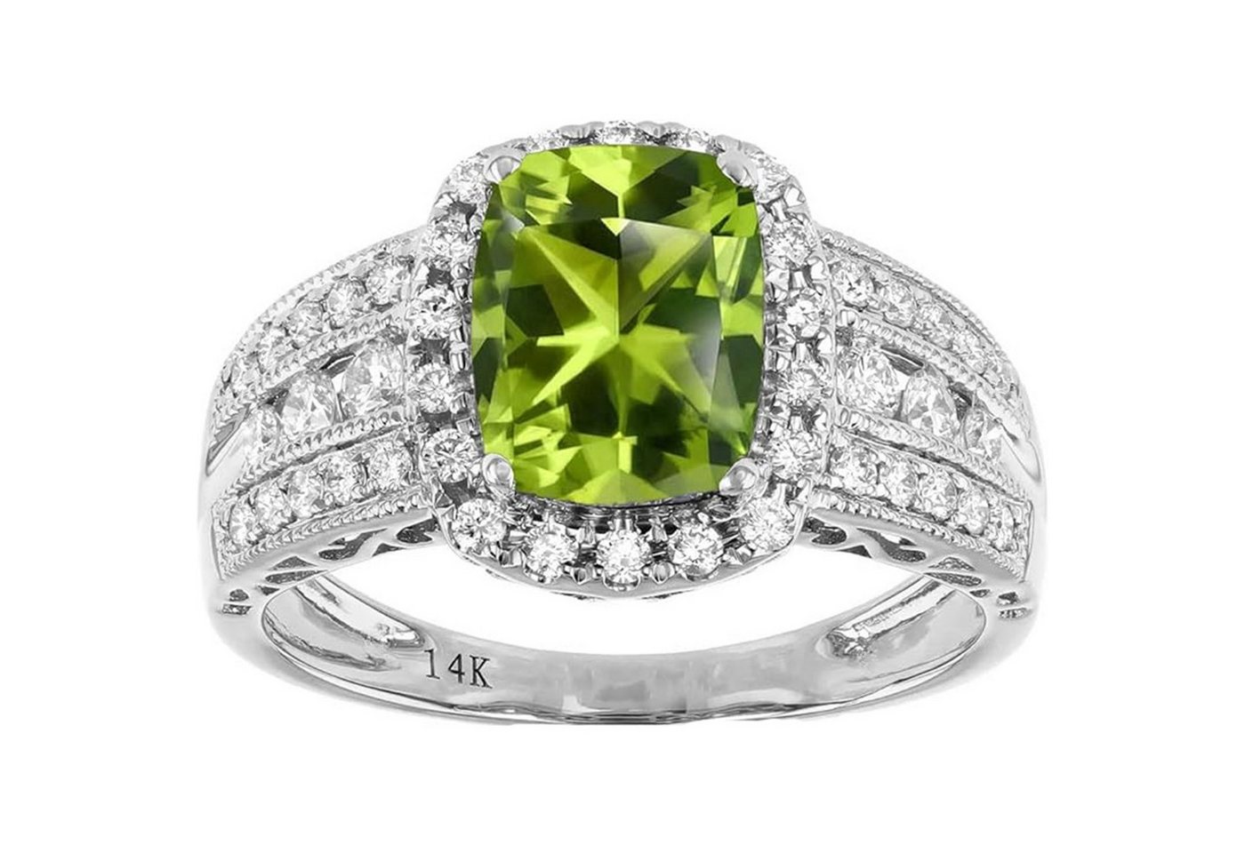 Jumpeak Diamantring 2.5ct Diamond Ring mit Peridot Peridot Stein for Women,585 gold, Engagement Ring Laborgezüchteter Diamant,Geschenk zum Hochzeitstag von Jumpeak
