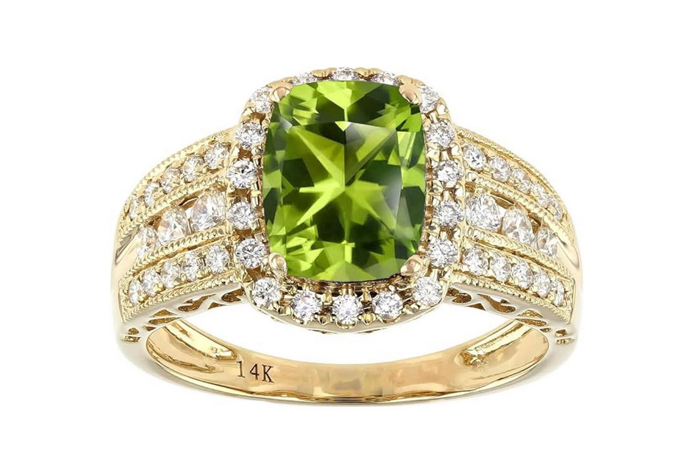 Jumpeak Diamantring 2.5ct Diamond Ring mit Peridot Peridot Stein for Women,585 gold, Engagement Ring Laborgezüchteter Diamant,Geschenk zum Hochzeitstag von Jumpeak