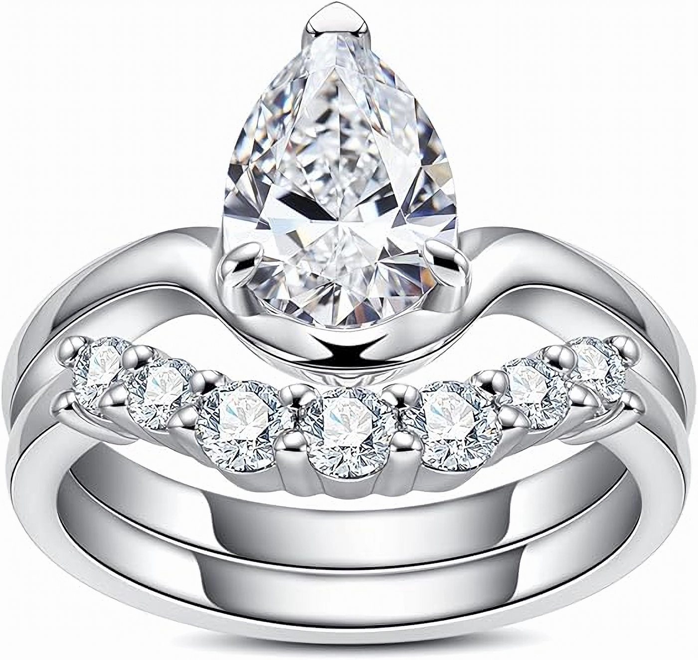 Jumpeak Diamantring 2ct DVVS2 2EX,Labordiamant,Prächtig,Trauringe Ehering Set 2 teilig, Damen-Diamantring zum Stapeln, tropfenförmiger Diamant von Jumpeak