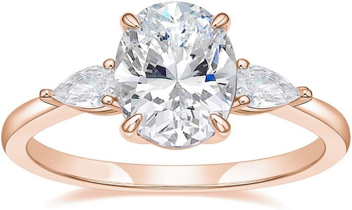 Jumpeak Diamantring 3ct D VS1 Vier Zacken Lab Oval Diamant Ring, 14K Gold, Verlobungsring, Brillantschliff, Jubiläumsring, Hochzeitsgeschenk, Geburtstag von Jumpeak