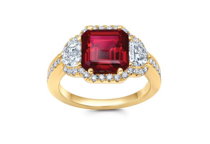 Jumpeak Diamantring 4ct Im Labor gezüchtete Rubine, Diamant Ring Damen,Eheringe Gelbgold, Ring mit Stein,Diamantring 585 Gold,Eheringe,Geschenk für Frau von Jumpeak